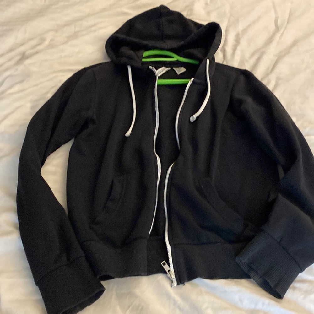 3/$15 Cute black hoodie with white zipper detail